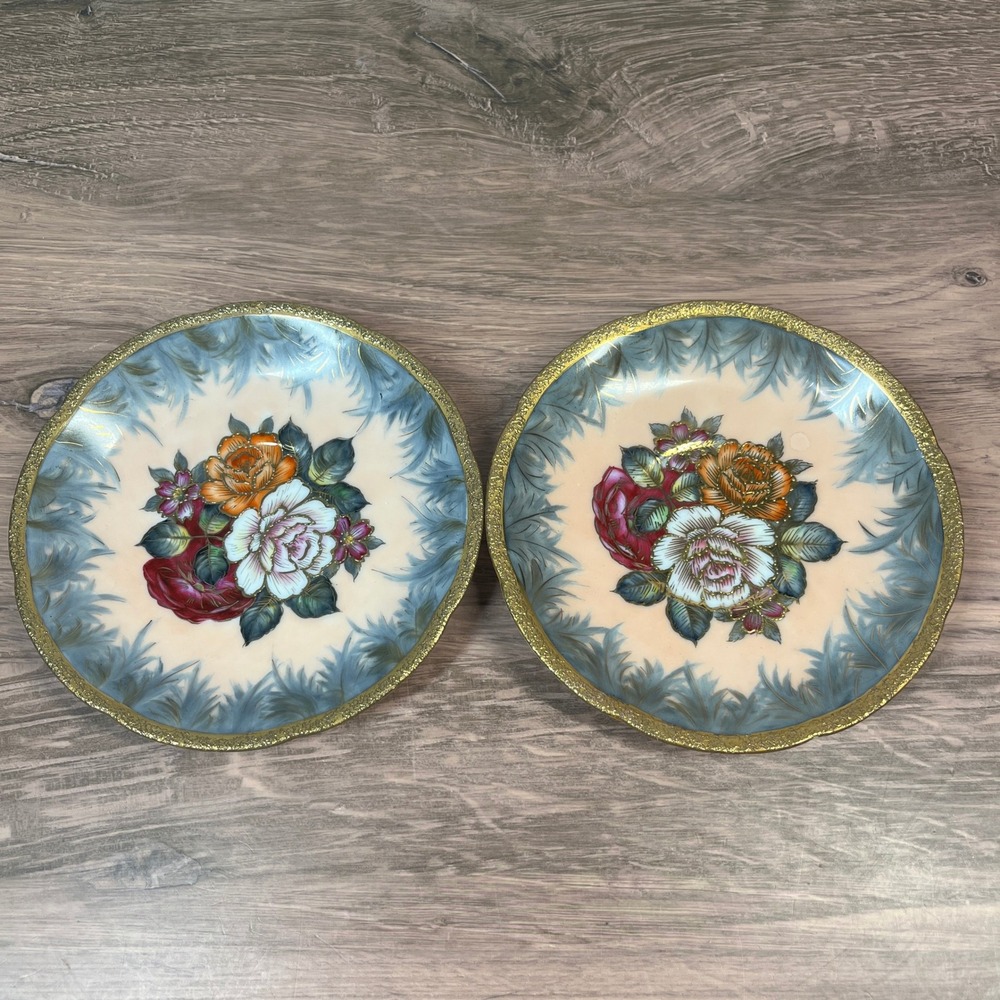 Chubu China Floral 2 Plates Hand Painted Cherry Exclusive Gold Trim 5170 Japan